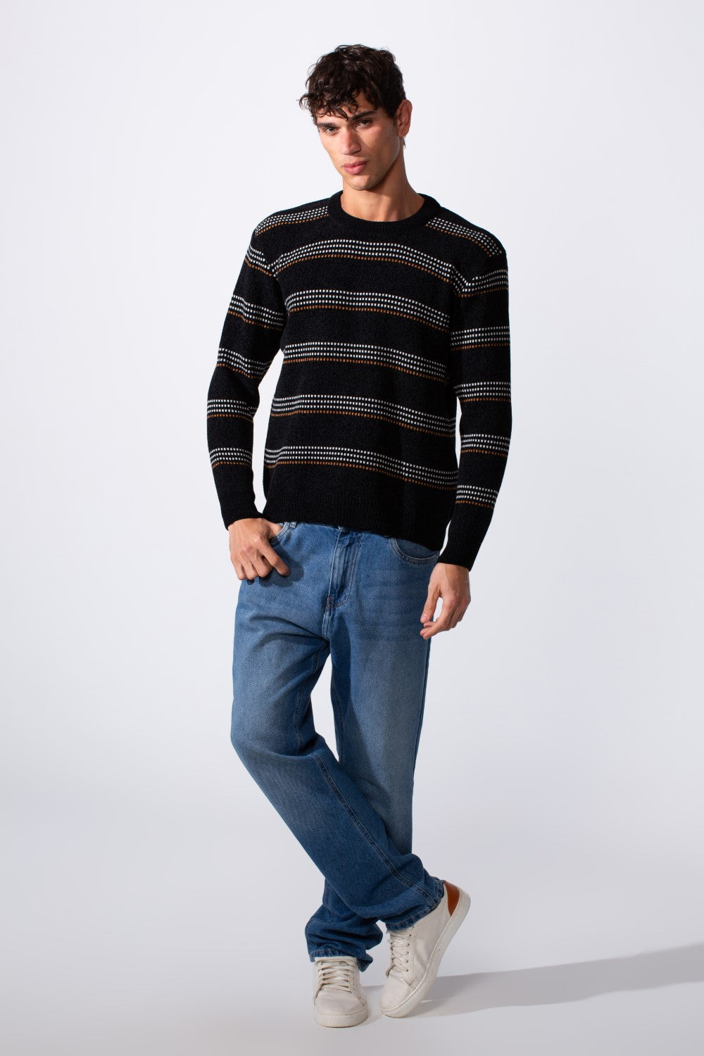 Men's Crew Neck Slim Fit Striped Pullover