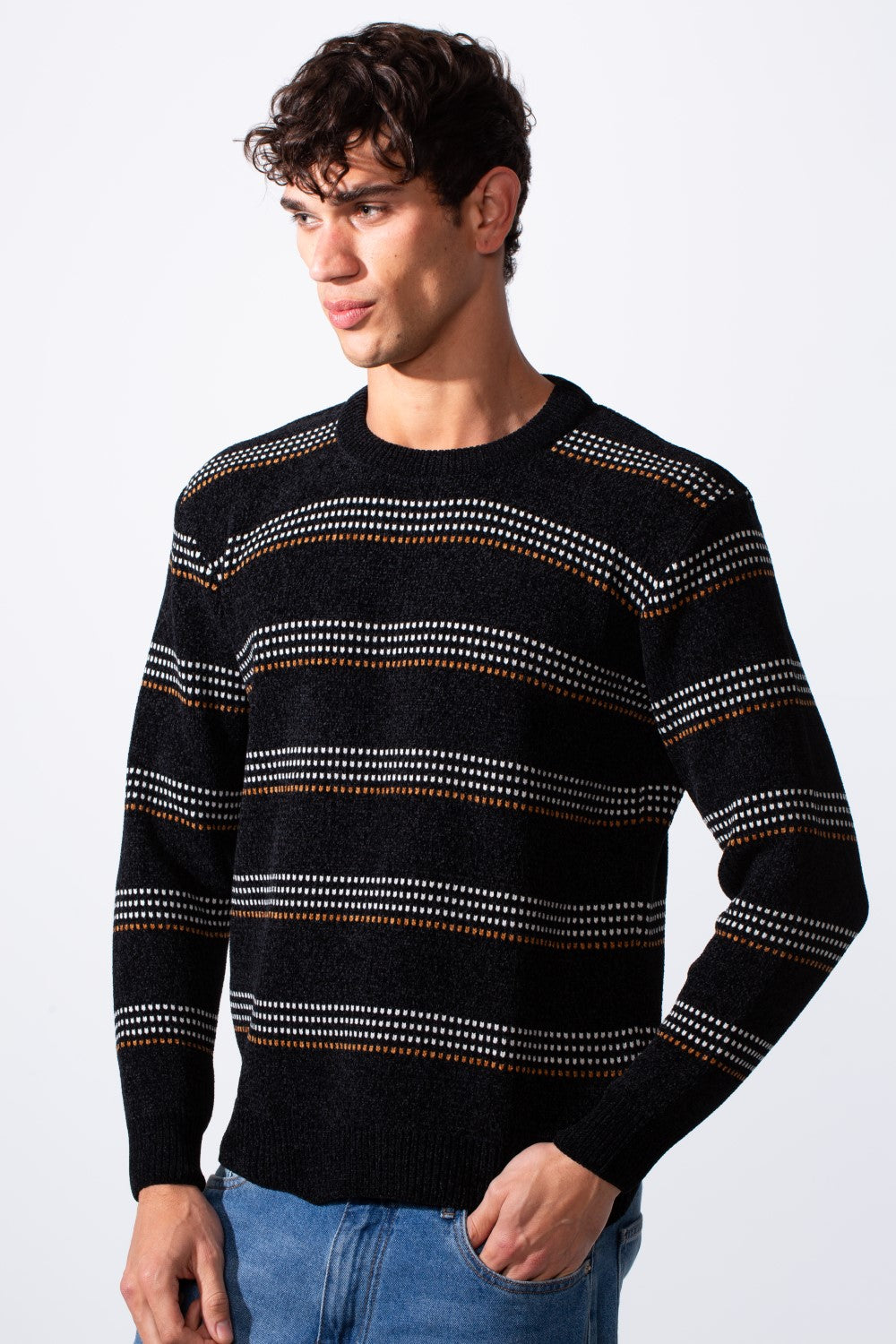 Men's Crew Neck Slim Fit Striped Pullover
