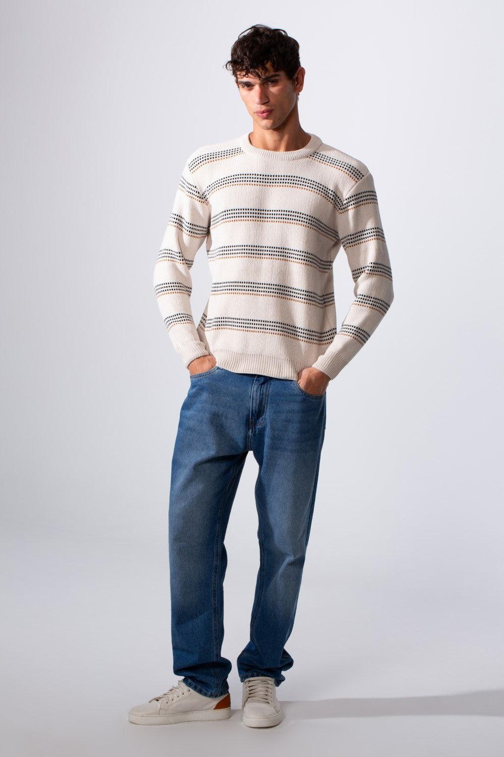 Men's Crew Neck Slim Fit Striped Pullover