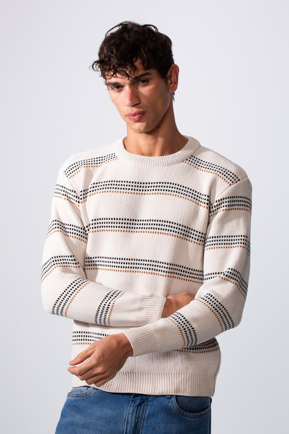 Men's Crew Neck Slim Fit Striped Pullover