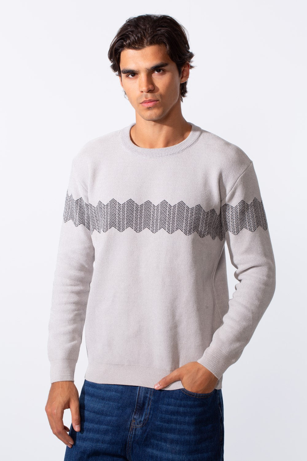 Men's Long Sleeves Slim Fit Striped Rounded Pullover
