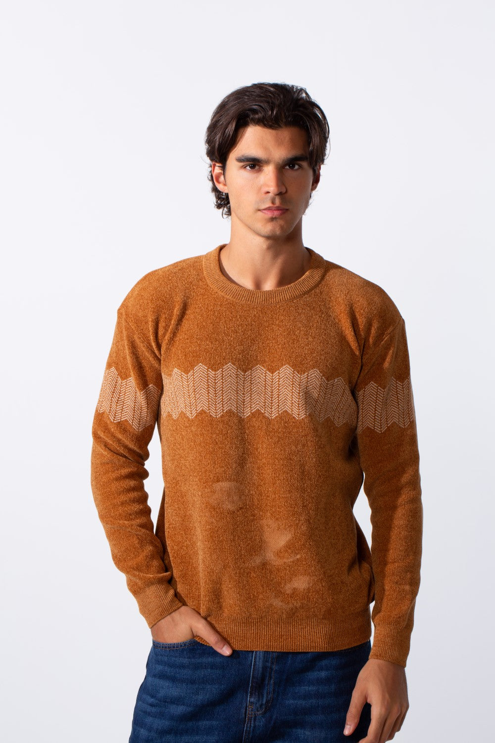 Men's Long Sleeves Slim Fit Striped Rounded Pullover