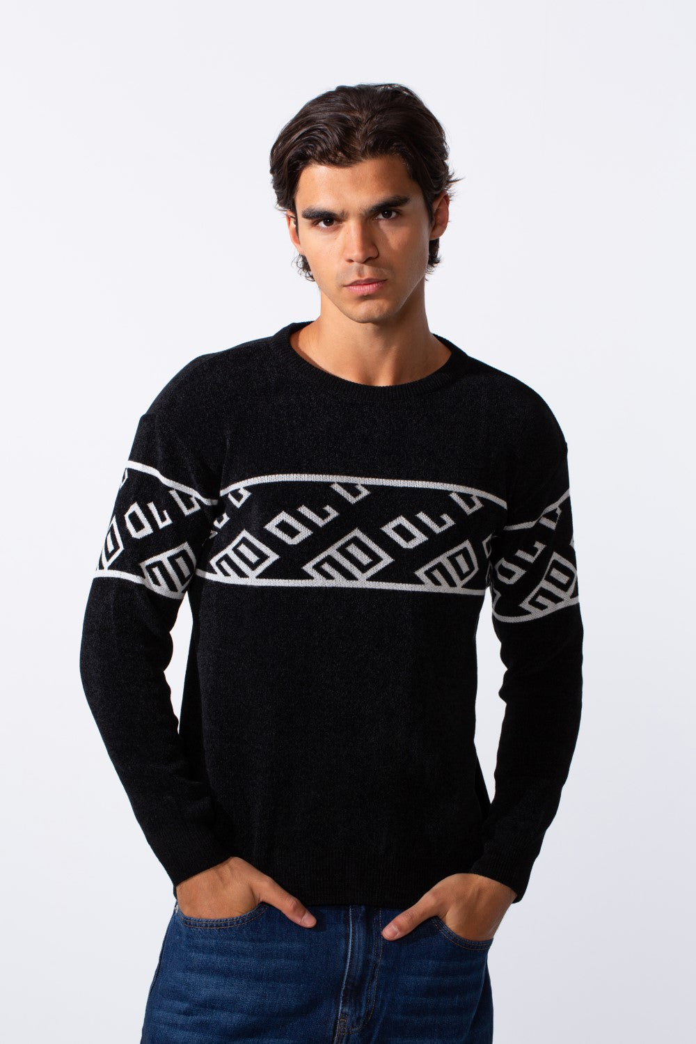 Men's Printed Slim Fit Rounded Pullover