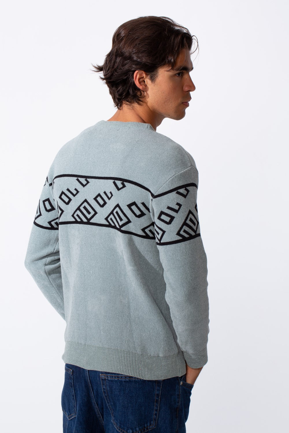 Men's Printed Slim Fit Rounded Pullover
