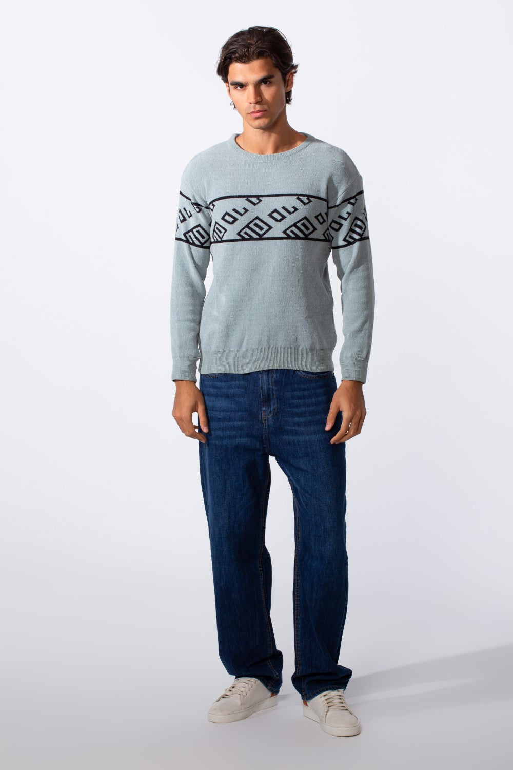 Men's Printed Slim Fit Rounded Pullover