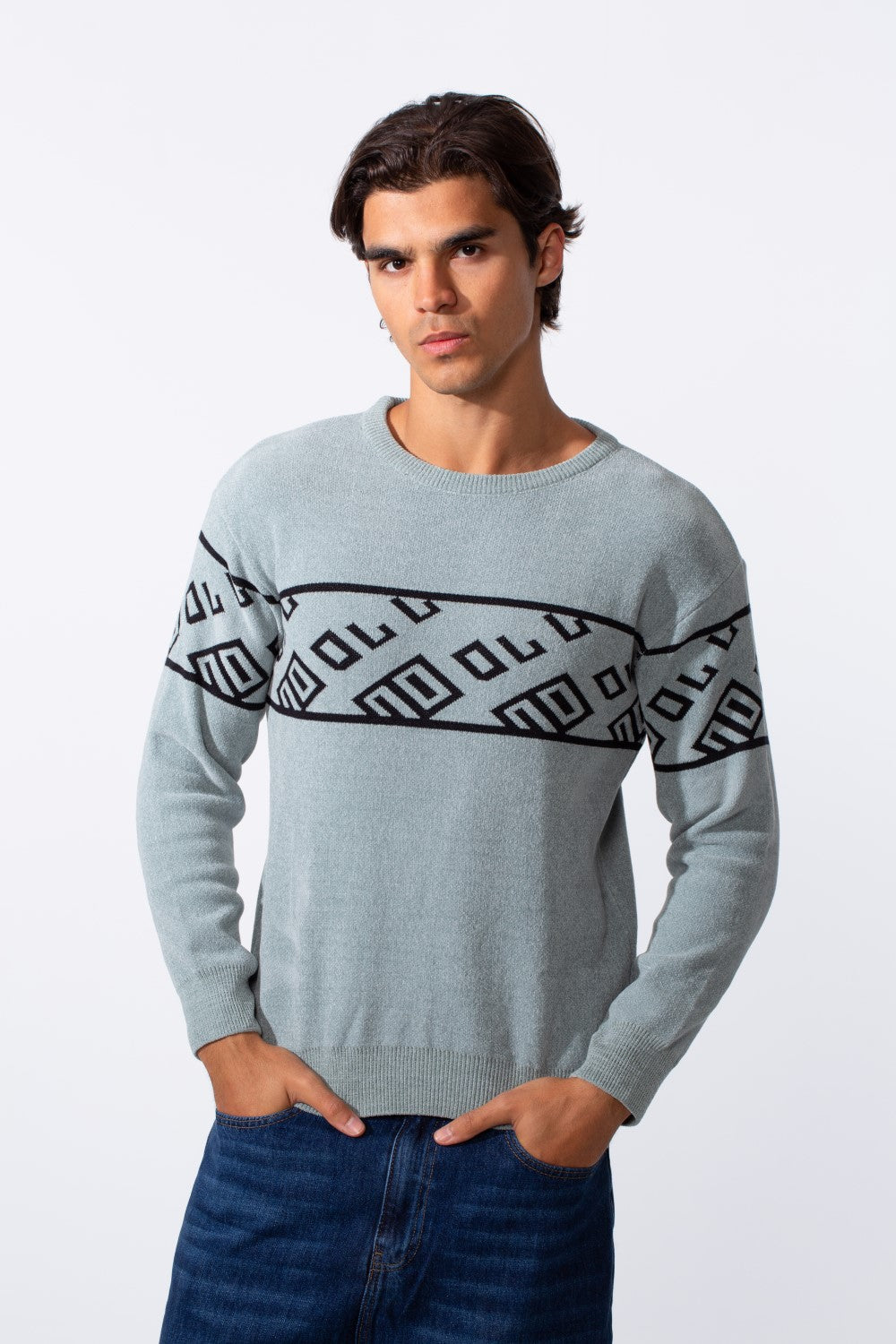 Men's Printed Slim Fit Rounded Pullover