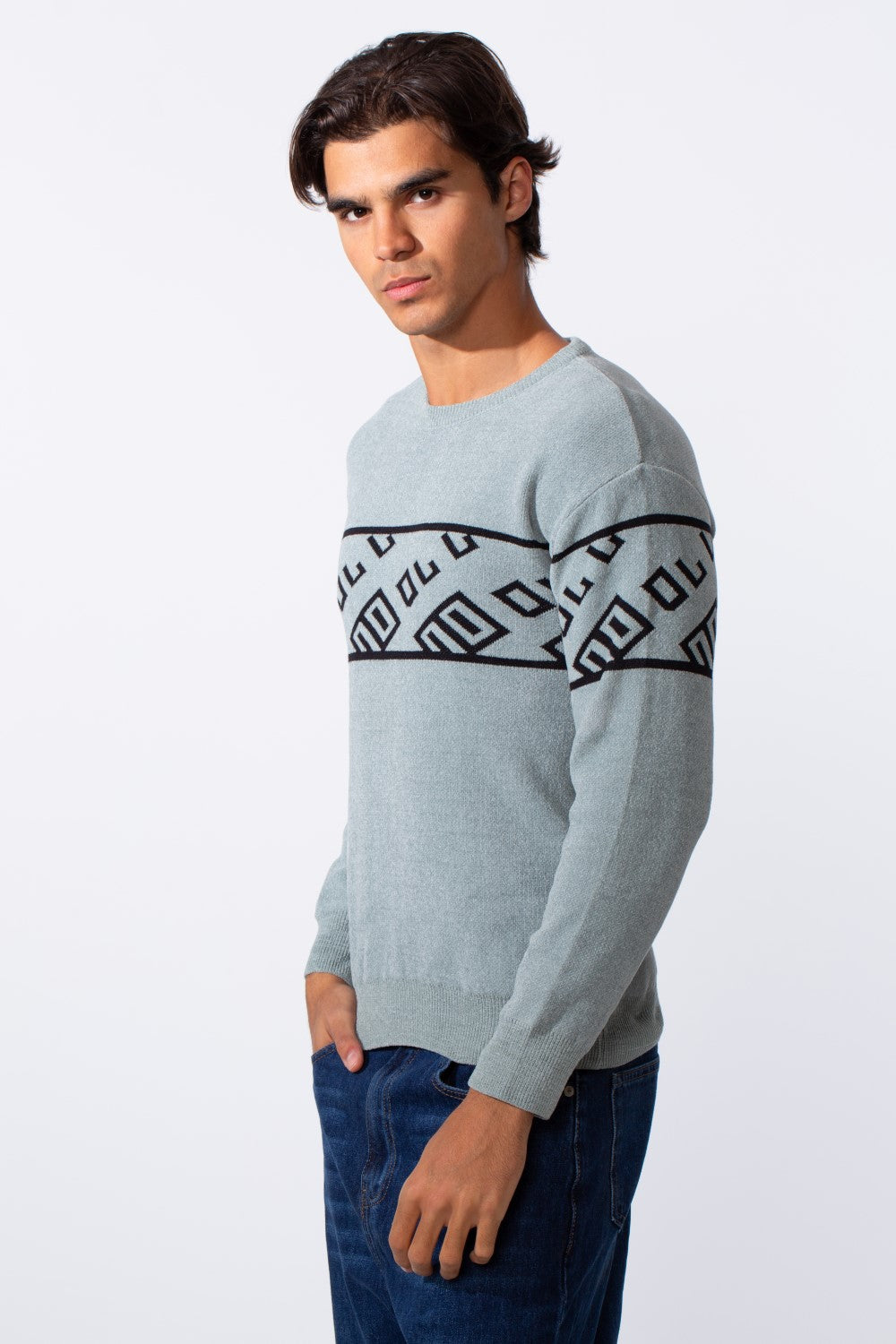 Men's Printed Slim Fit Rounded Pullover