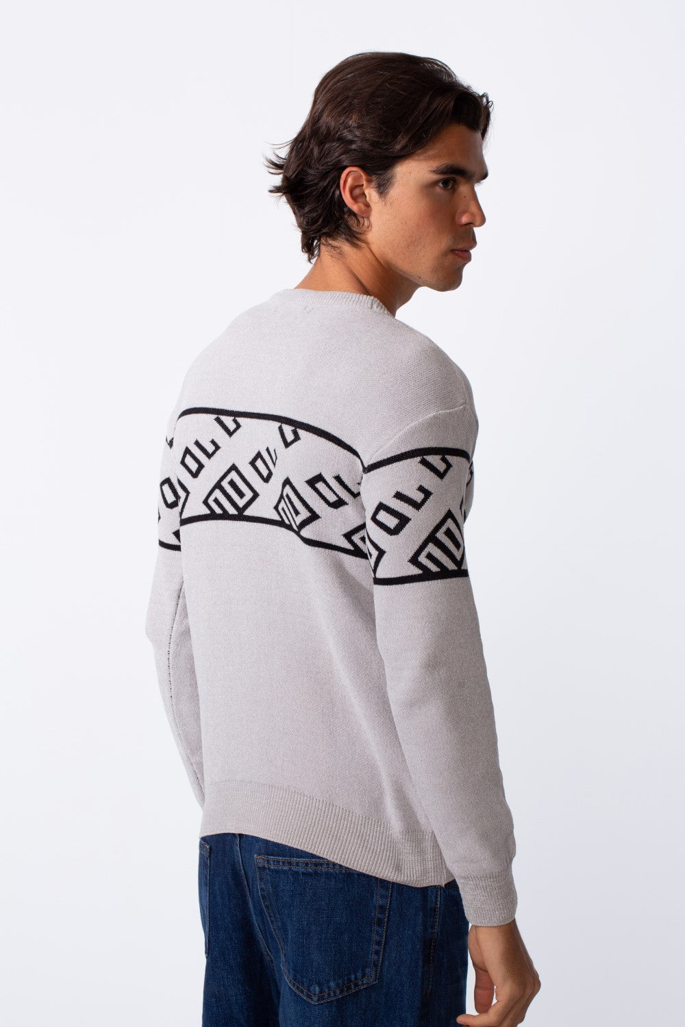Men's Printed Slim Fit Rounded Pullover