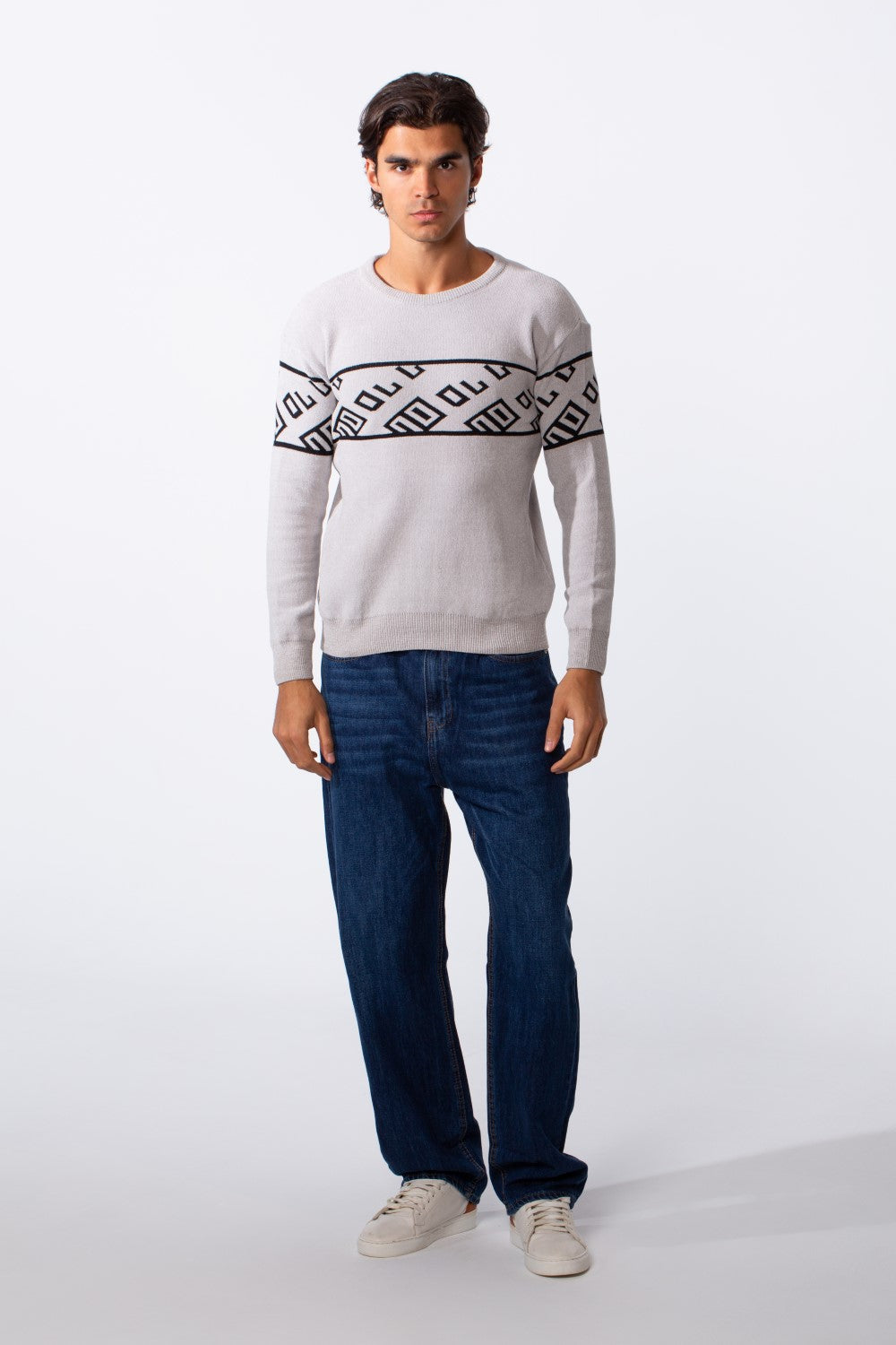 Men's Printed Slim Fit Rounded Pullover