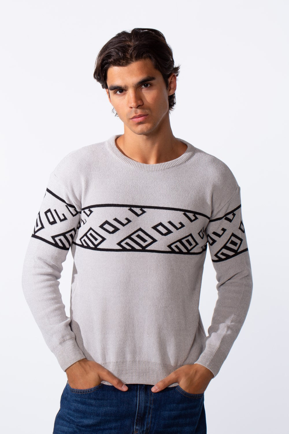 Men's Printed Slim Fit Rounded Pullover
