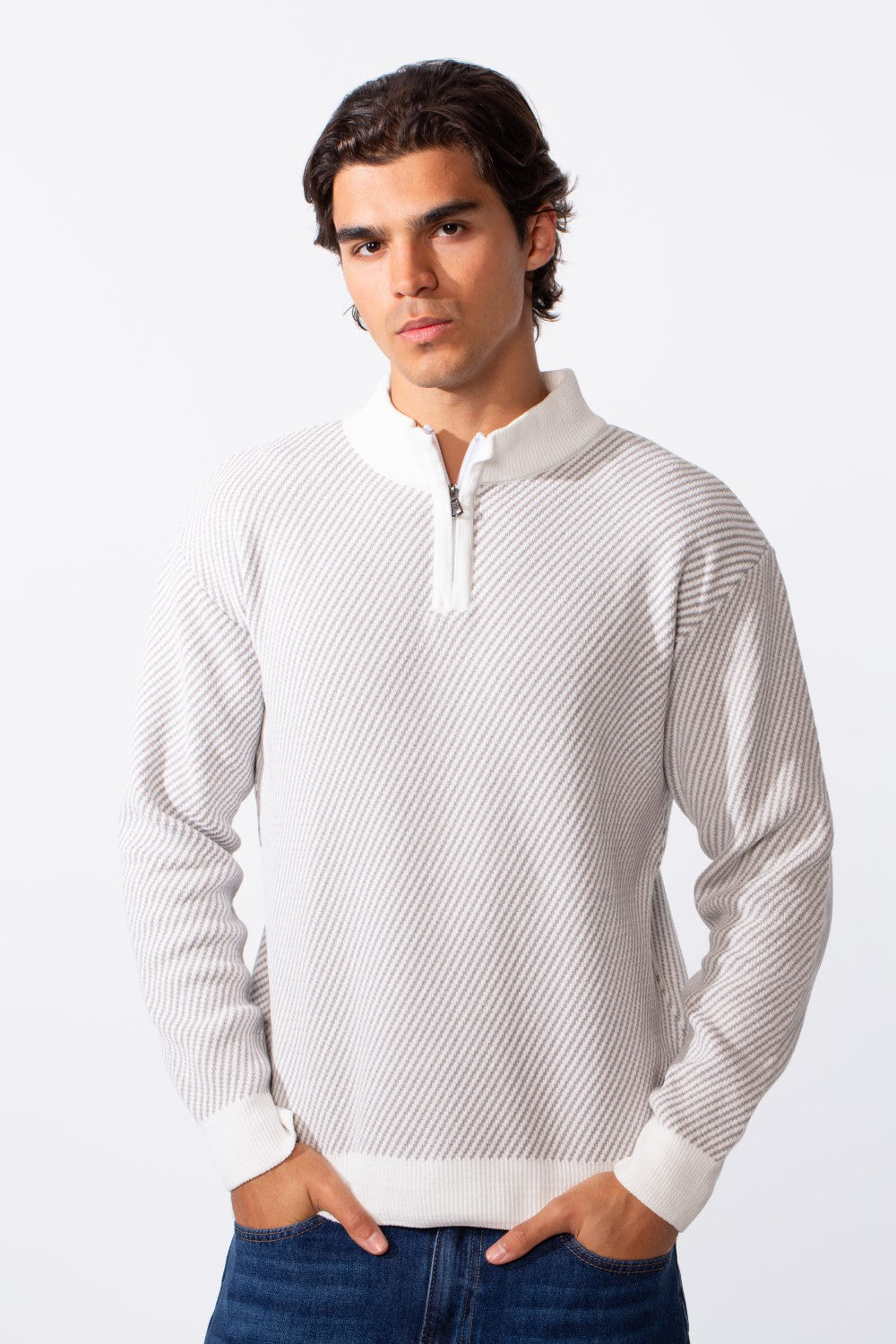 Men's Half Front Zip Slim Fit Knitted Pullover