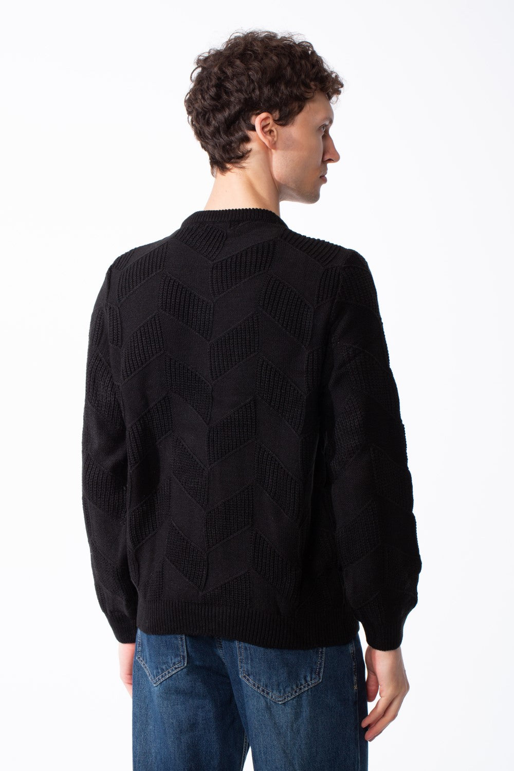 Men's Textured Geometric Panels Ribbed Crew Neck Set-In Sleeves Design Practical Knit Fabric Slim Fit Pullover