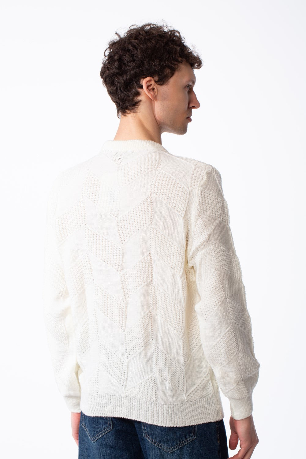 Men's Textured Geometric Panels Ribbed Crew Neck Set-In Sleeves Design Practical Knit Fabric Slim Fit Pullover