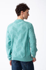 Men's Textured Geometric Panels Ribbed Crew Neck Set-In Sleeves Design Practical Knit Fabric Slim Fit Pullover