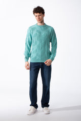 Men's Textured Geometric Panels Ribbed Crew Neck Set-In Sleeves Design Practical Knit Fabric Slim Fit Pullover