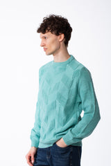Men's Textured Geometric Panels Ribbed Crew Neck Set-In Sleeves Design Practical Knit Fabric Slim Fit Pullover