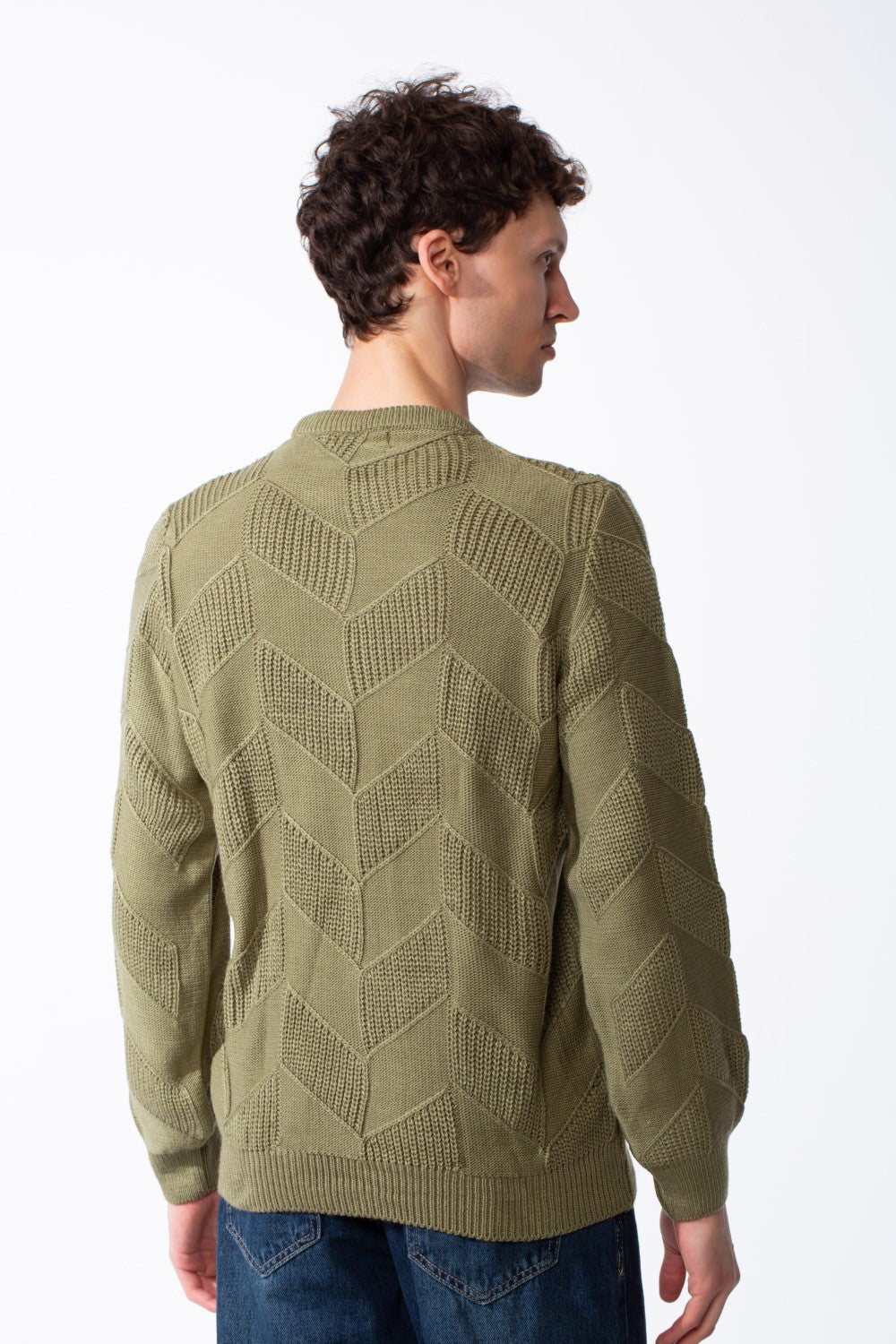 Men's Textured Geometric Panels Ribbed Crew Neck Set-In Sleeves Design Practical Knit Fabric Slim Fit Pullover