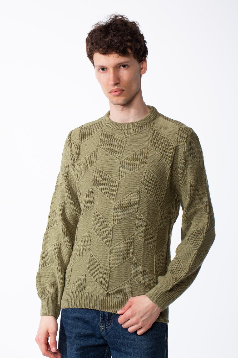 Men's Textured Geometric Panels Ribbed Crew Neck Set-In Sleeves Design Practical Knit Fabric Slim Fit Pullover