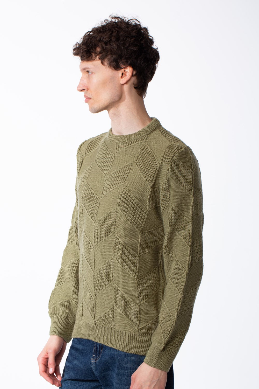 Men's Textured Geometric Panels Ribbed Crew Neck Set-In Sleeves Design Practical Knit Fabric Slim Fit Pullover
