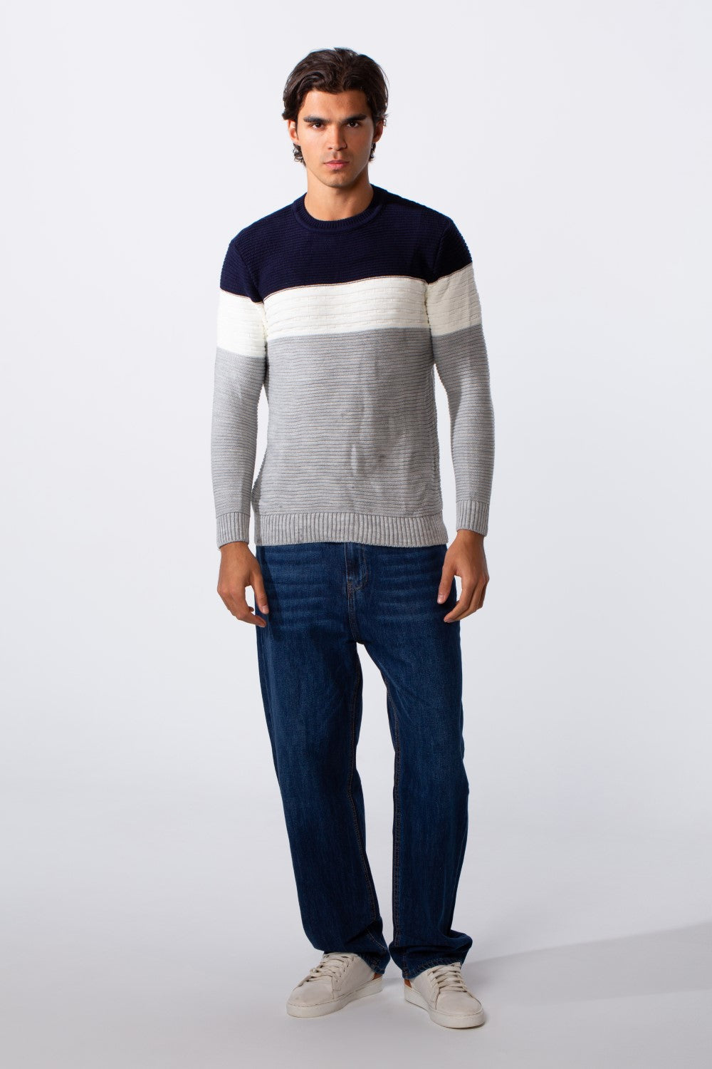 Men's Slim Fit Striped Classic Round Neck Pullover