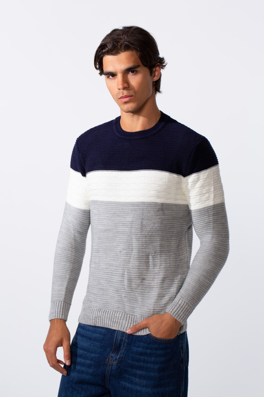 Men's Slim Fit Striped Classic Round Neck Pullover