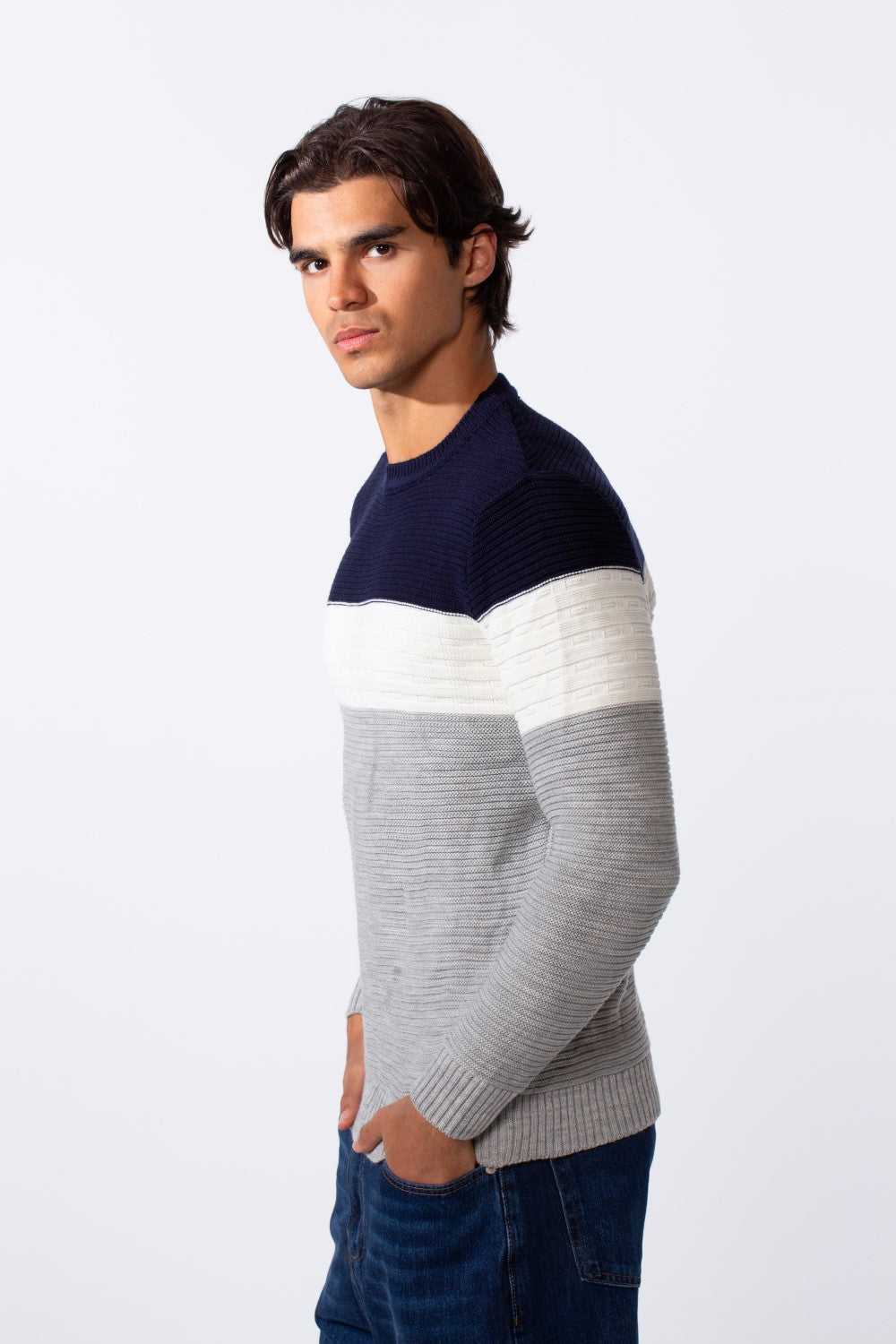 Men's Slim Fit Striped Classic Round Neck Pullover