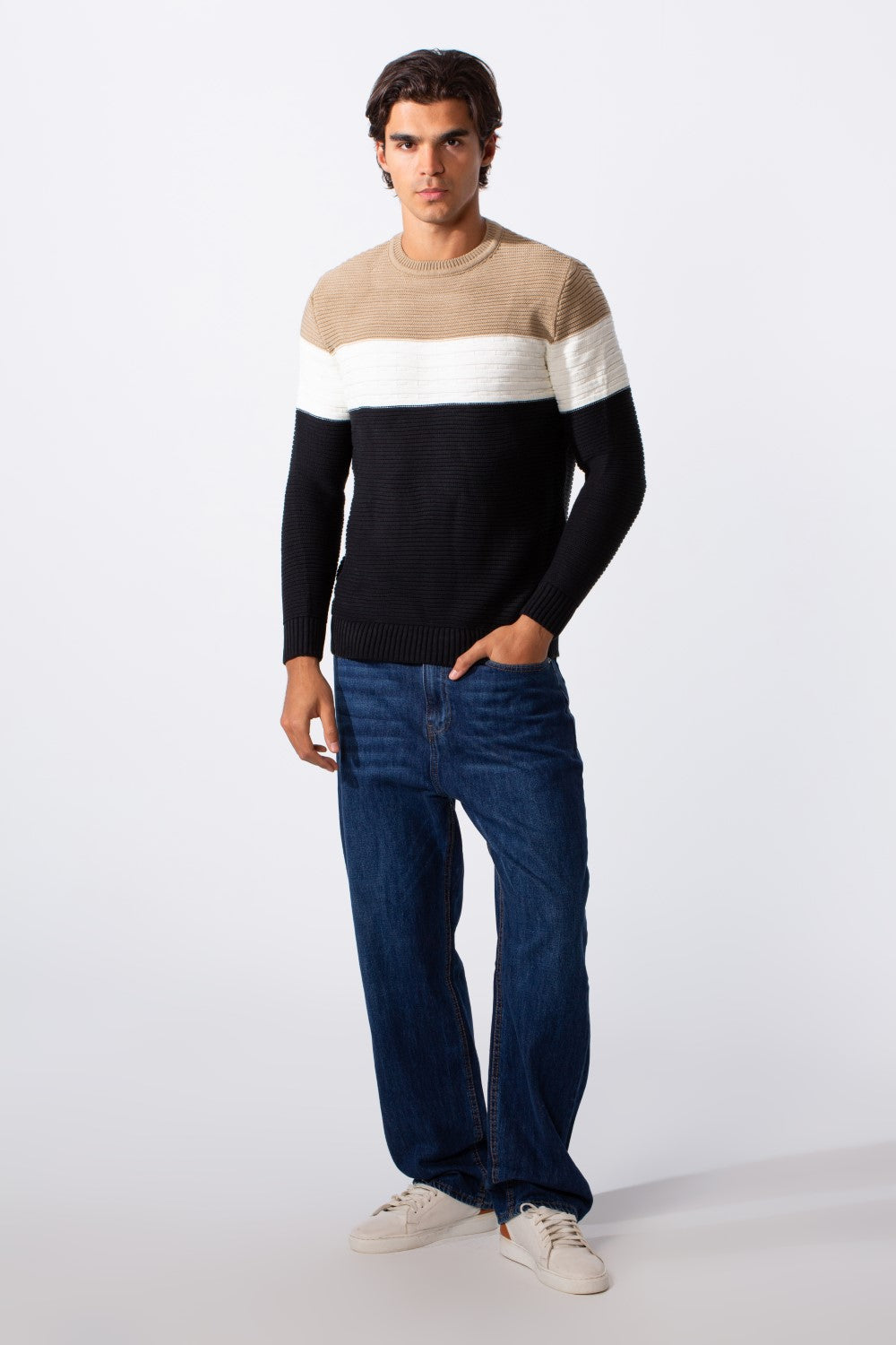 Men's Slim Fit Striped Classic Round Neck Pullover