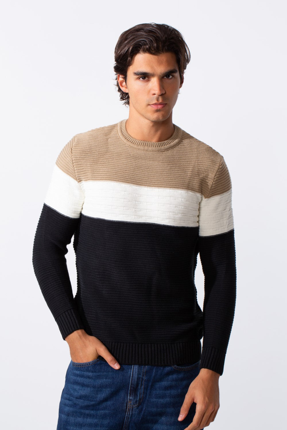 Men's Slim Fit Striped Classic Round Neck Pullover
