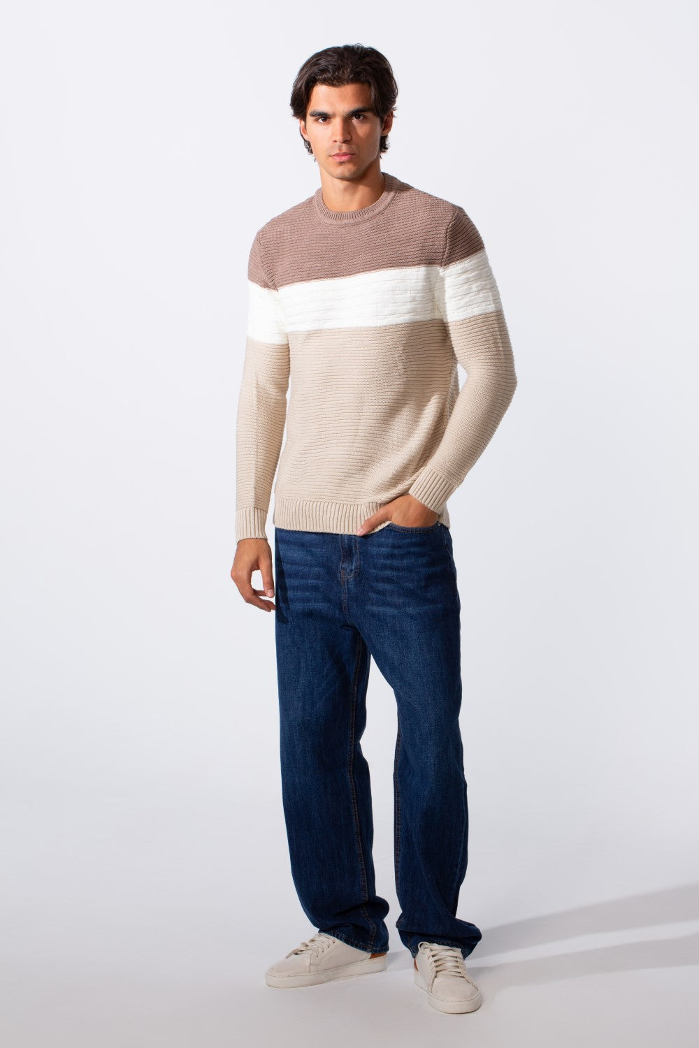Men's Slim Fit Striped Classic Round Neck Pullover