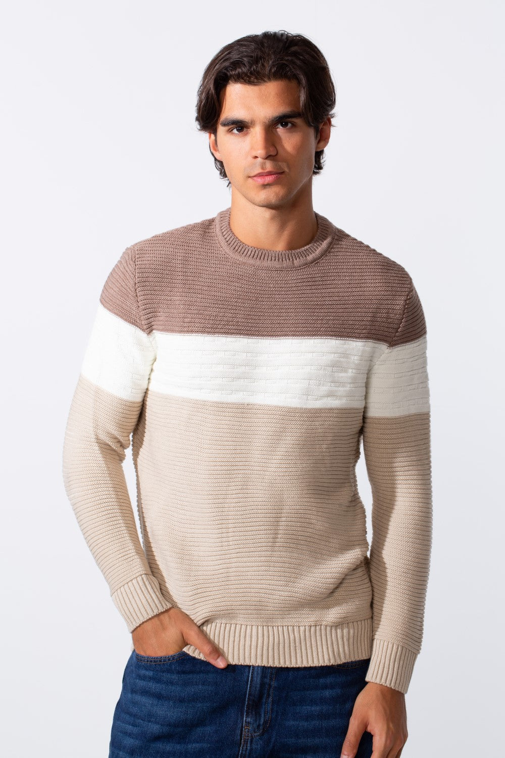 Men's Slim Fit Striped Classic Round Neck Pullover