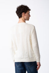 Men's Crew Neck Knitted Fabric Vertical Pattern Of Ribbed Textured Panels Slim Fit Pullover