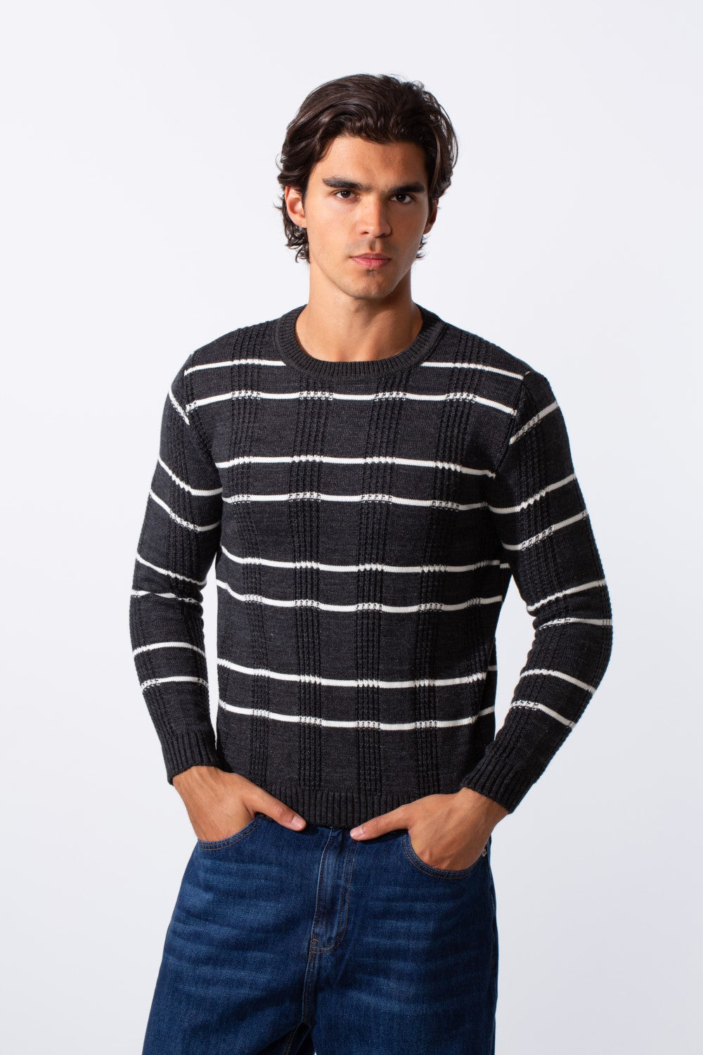 Men's Striped Slim Fit Breathable Material Pullover