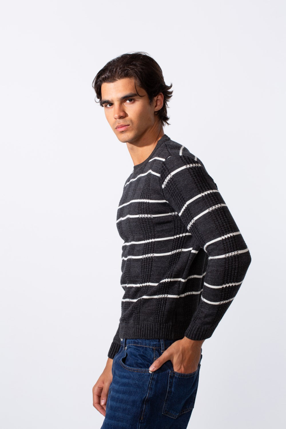 Men's Striped Slim Fit Breathable Material Pullover