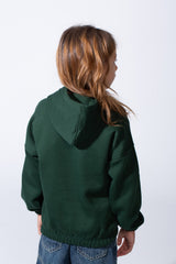 Girl's Slim Fit Elasticated Cuffs And Waistband Long Sleeve Printed Hooded Daily Wear Melton Sweatshirt