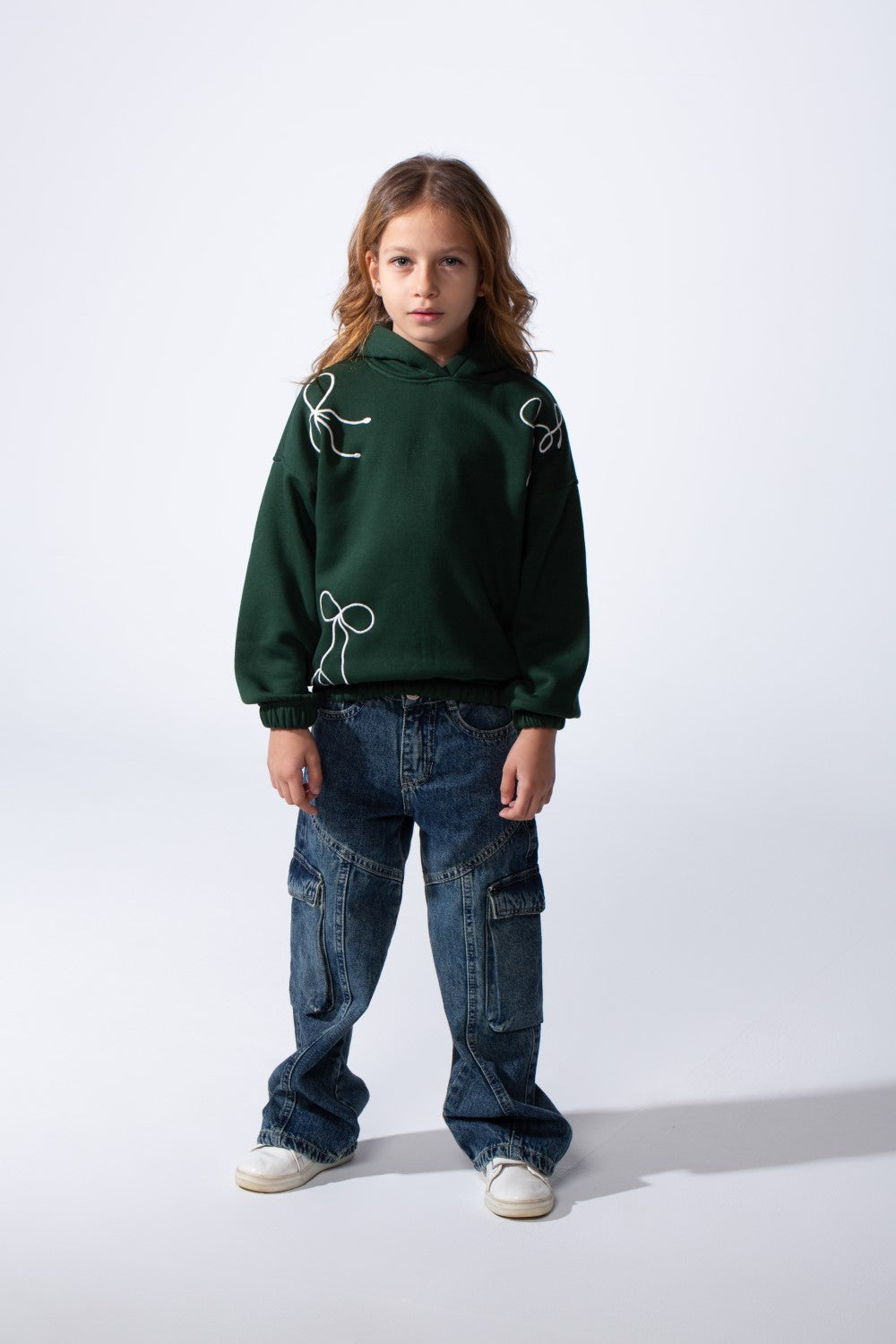 Girl's Slim Fit Elasticated Cuffs And Waistband Long Sleeve Printed Hooded Daily Wear Melton Sweatshirt