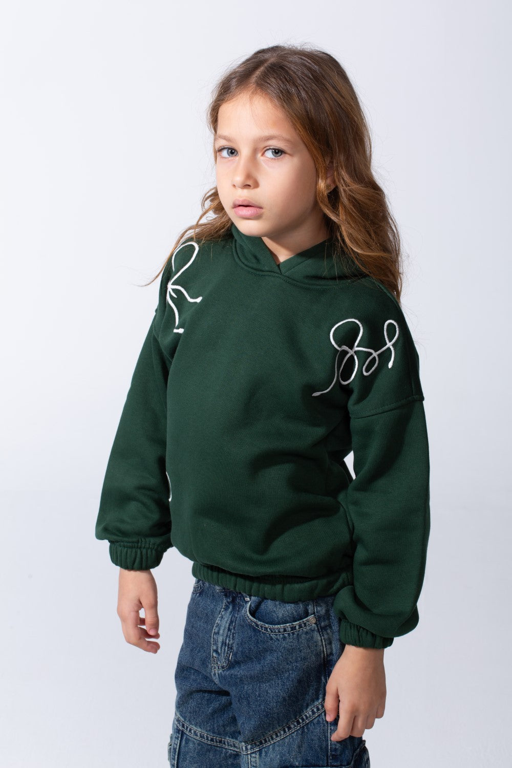 Girl's Slim Fit Elasticated Cuffs And Waistband Long Sleeve Printed Hooded Daily Wear Melton Sweatshirt