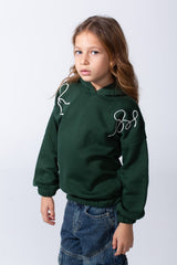 Girl's Slim Fit Elasticated Cuffs And Waistband Long Sleeve Printed Hooded Daily Wear Melton Sweatshirt