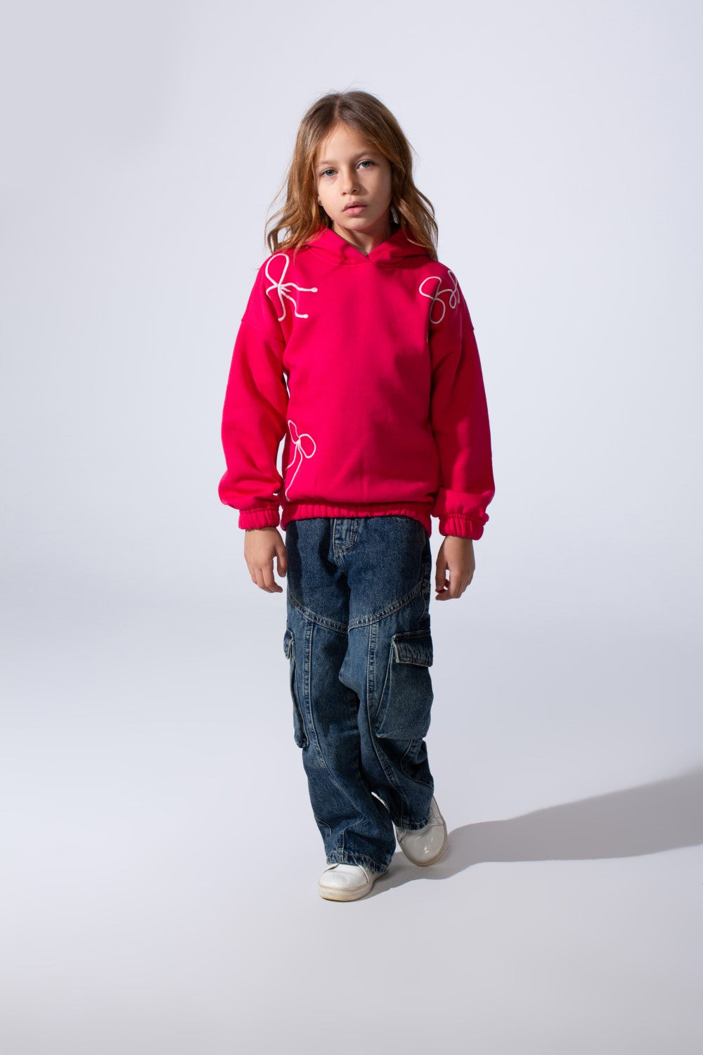 Girl's Slim Fit Elasticated Cuffs And Waistband Long Sleeve Printed Hooded Daily Wear Melton Sweatshirt