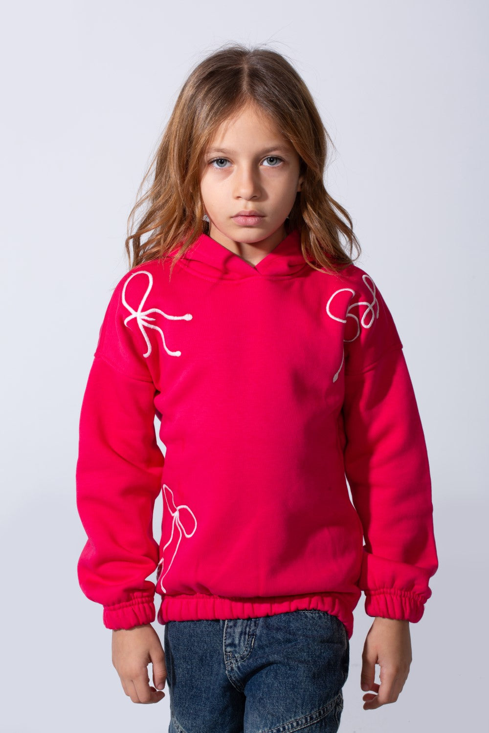 Girl's Slim Fit Elasticated Cuffs And Waistband Long Sleeve Printed Hooded Daily Wear Melton Sweatshirt