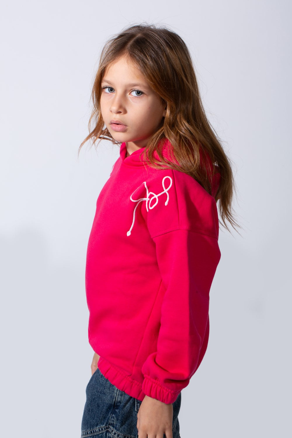 Girl's Slim Fit Elasticated Cuffs And Waistband Long Sleeve Printed Hooded Daily Wear Melton Sweatshirt
