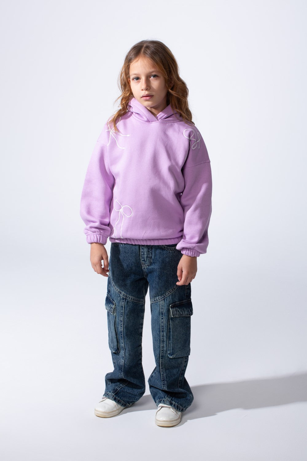 Girl's Slim Fit Elasticated Cuffs And Waistband Long Sleeve Printed Hooded Daily Wear Melton Sweatshirt