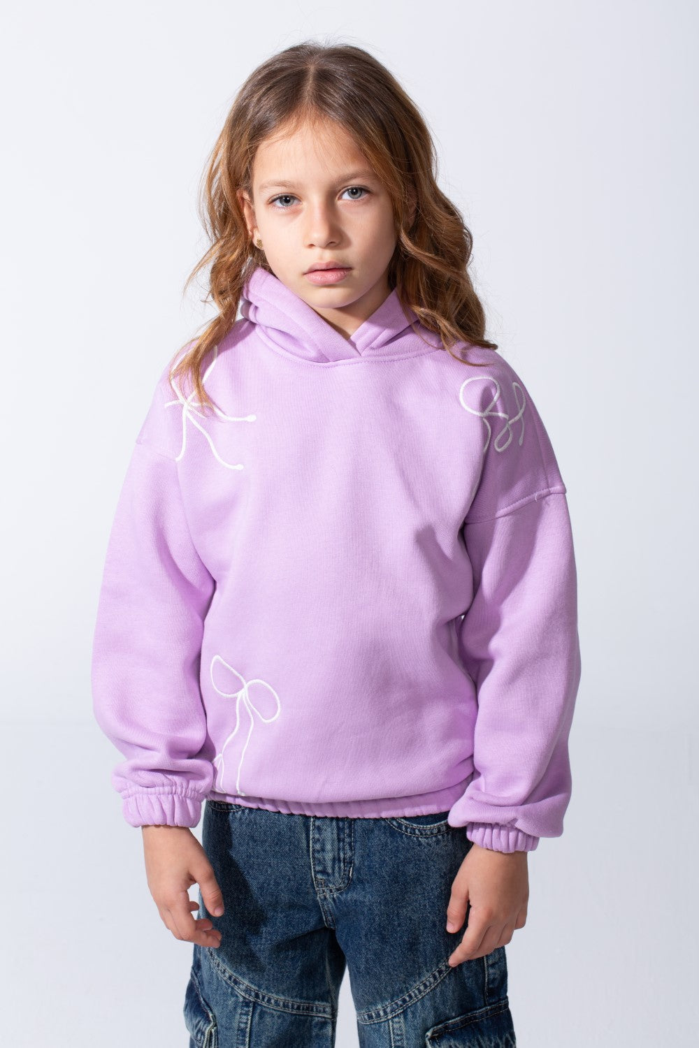 Girl's Slim Fit Elasticated Cuffs And Waistband Long Sleeve Printed Hooded Daily Wear Melton Sweatshirt