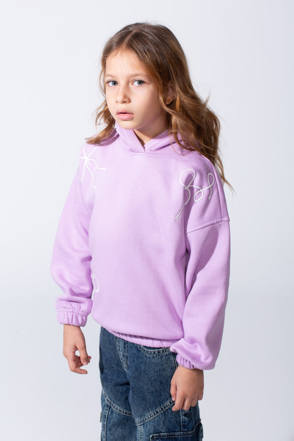 Girl's Slim Fit Elasticated Cuffs And Waistband Long Sleeve Printed Hooded Daily Wear Melton Sweatshirt