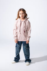 سويت شيرت بناتي بقصة Slim Fit بغطاء رأس، تصميم ناعم بنسيج مضلع، إحساس مريح، أكمام طويلة، قصة مريحة، مثالي للارتداء اليومي الكاجوال