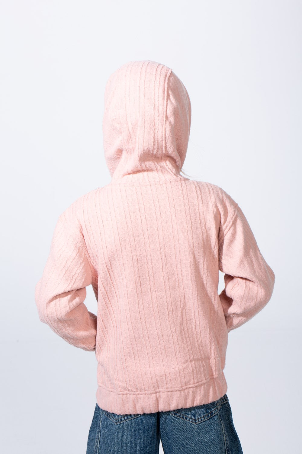Girl's Textured Zip-Up Ribbed Patterns Split Kangaroo Front Pockets Tomato Store Slim Fit Sweatshirt
