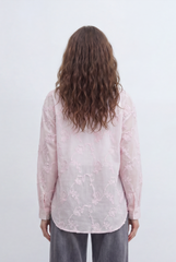 Women’s Tomato Store Bloom Lace Blouse With Sheer Organza Texture Raised Floral Embroidery Front And Back