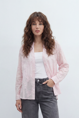Women’s Tomato Store Bloom Lace Blouse With Sheer Organza Texture Raised Floral Embroidery Front And Back