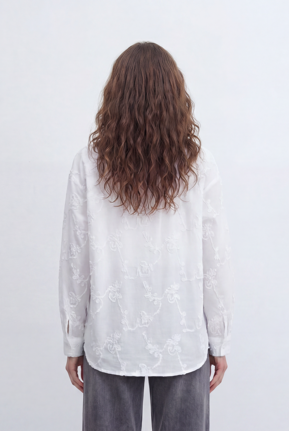 Women’s Tomato Store Bloom Lace Blouse With Sheer Organza Texture Raised Floral Embroidery Front And Back