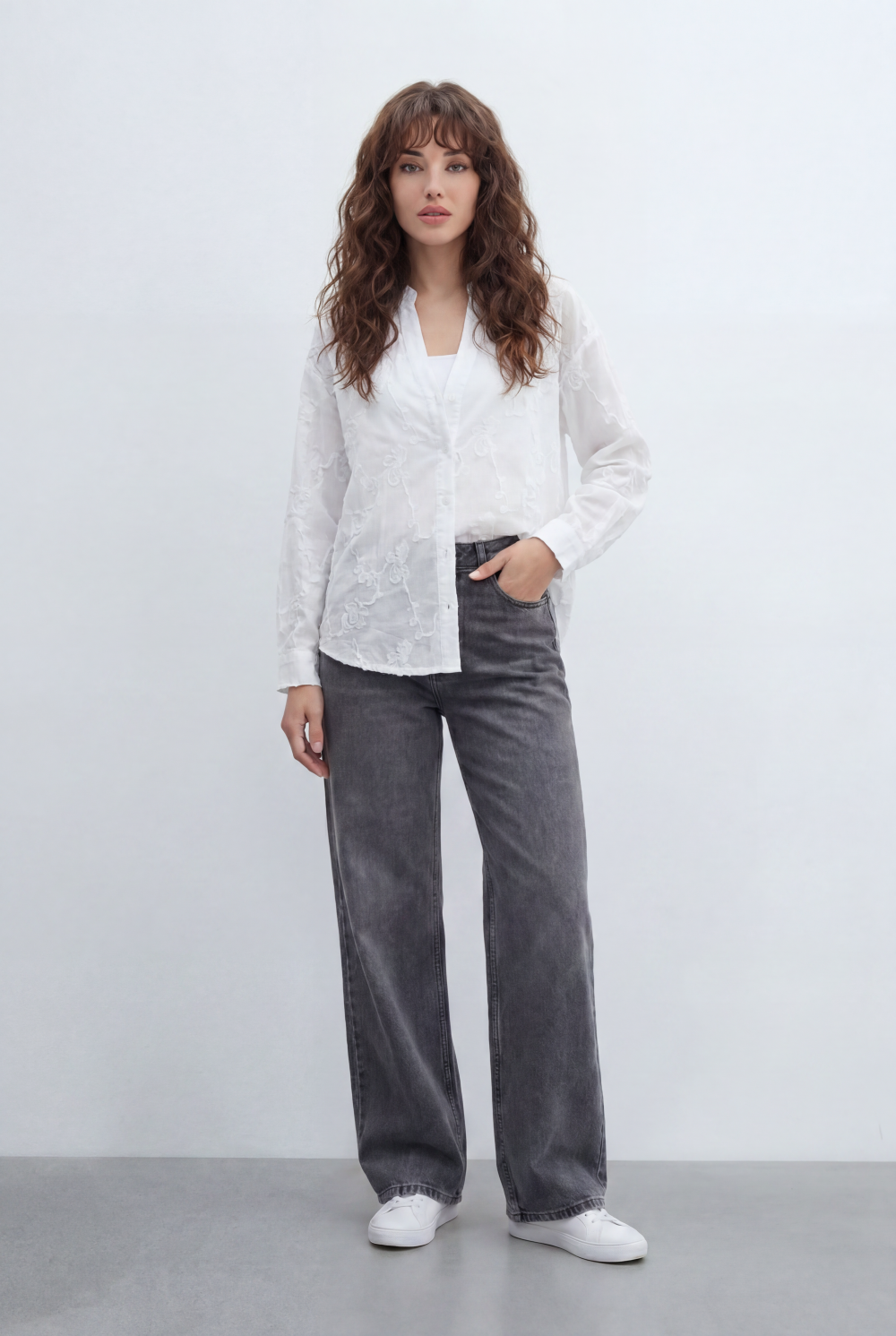 Women’s Tomato Store Bloom Lace Blouse With Sheer Organza Texture Raised Floral Embroidery Front And Back