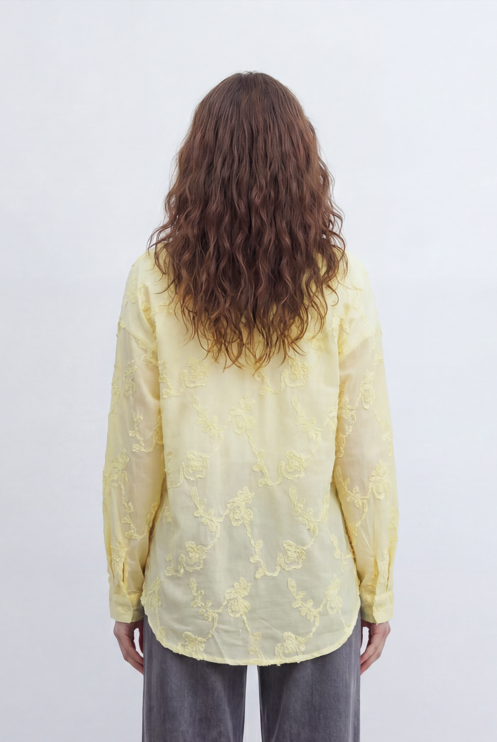 Women’s Tomato Store Bloom Lace Blouse With Sheer Organza Texture Raised Floral Embroidery Front And Back